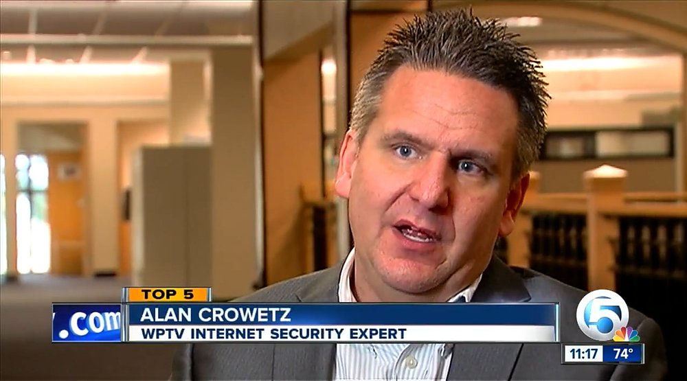 Alan Crowetz on WPTV NBC 5, captioned on screen as the station's Internet Security Expert